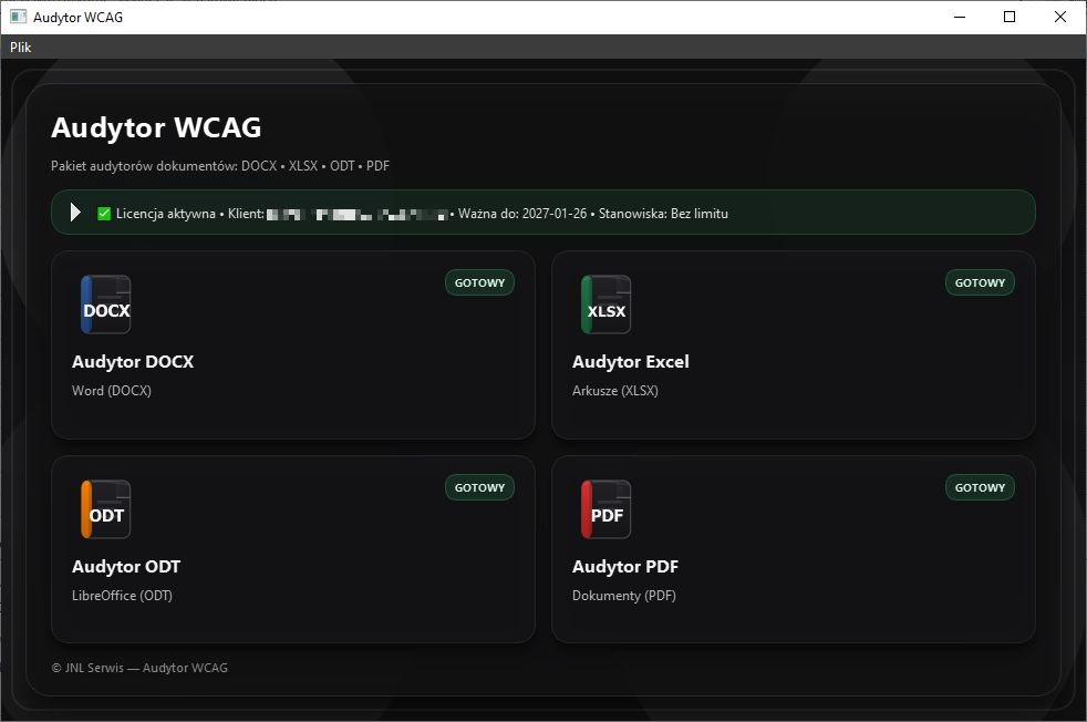 Zrzut ekranu: launcher Audytora WCAG