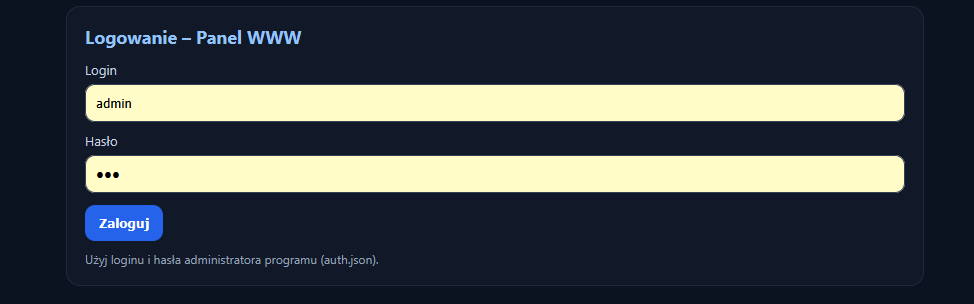 Login – web panel (screen)