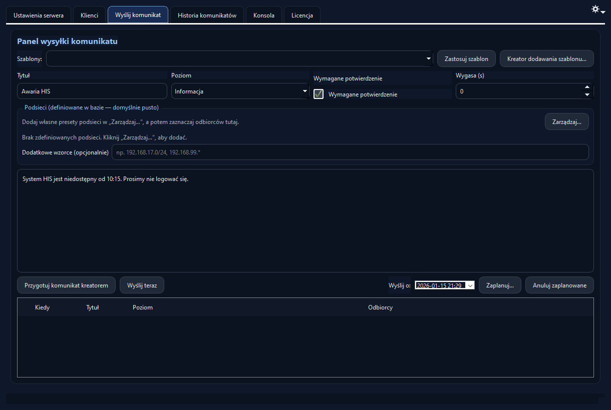 Web panel – message delivery (screen)